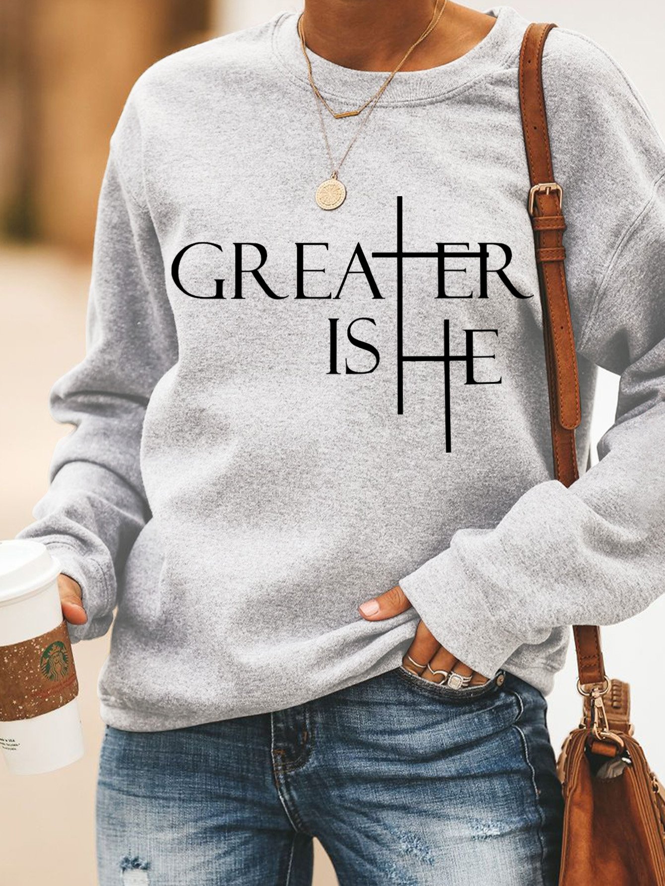 Casual Crew Neck Text Letters Sweatshirt