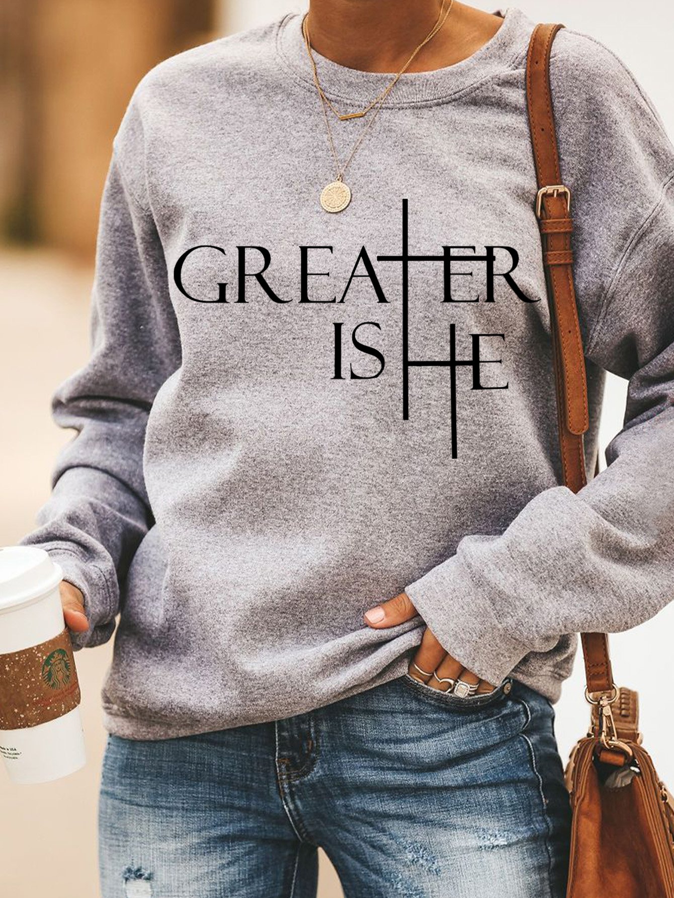 Casual Crew Neck Text Letters Sweatshirt