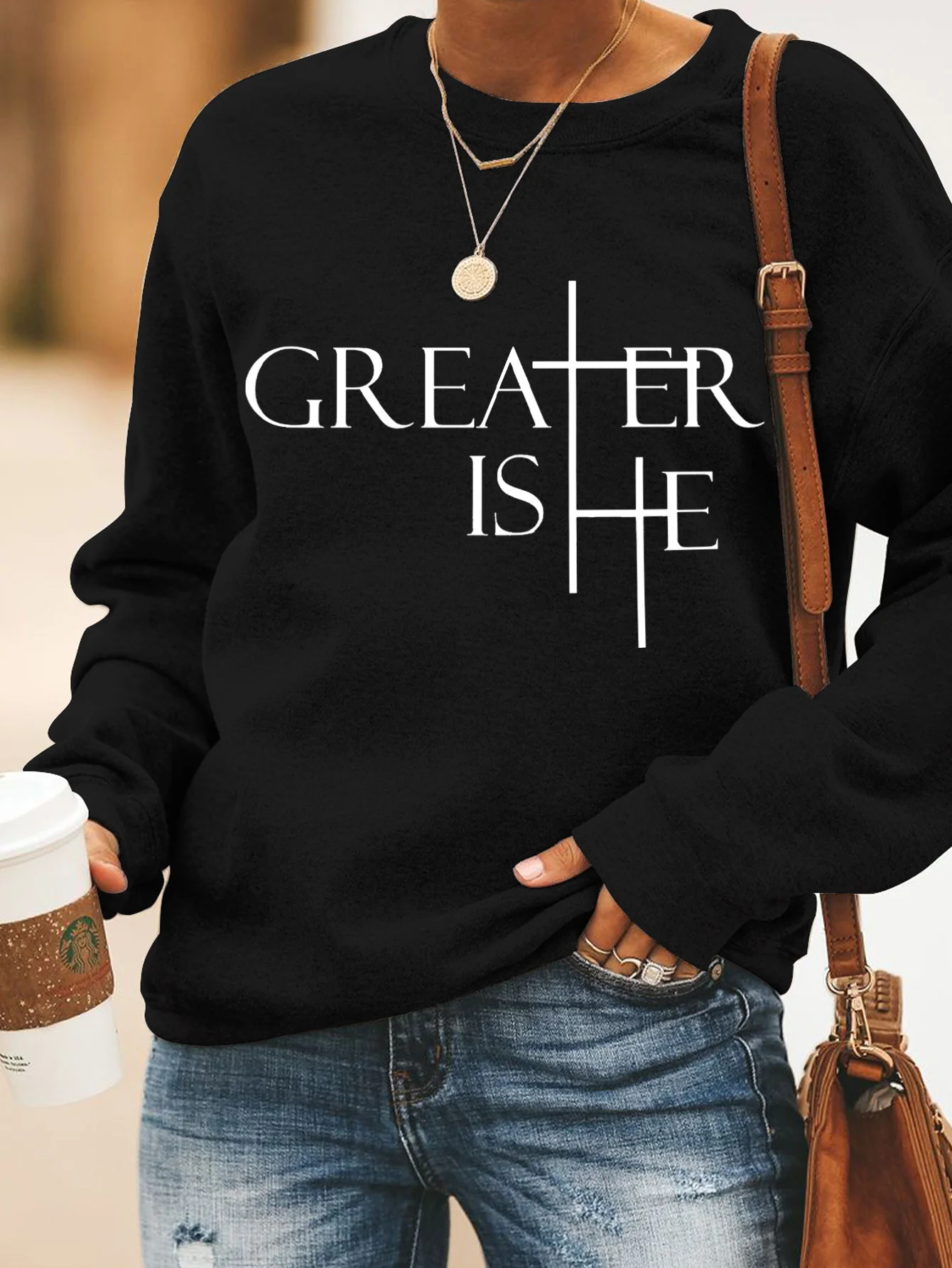 Casual Crew Neck Text Letters Sweatshirt