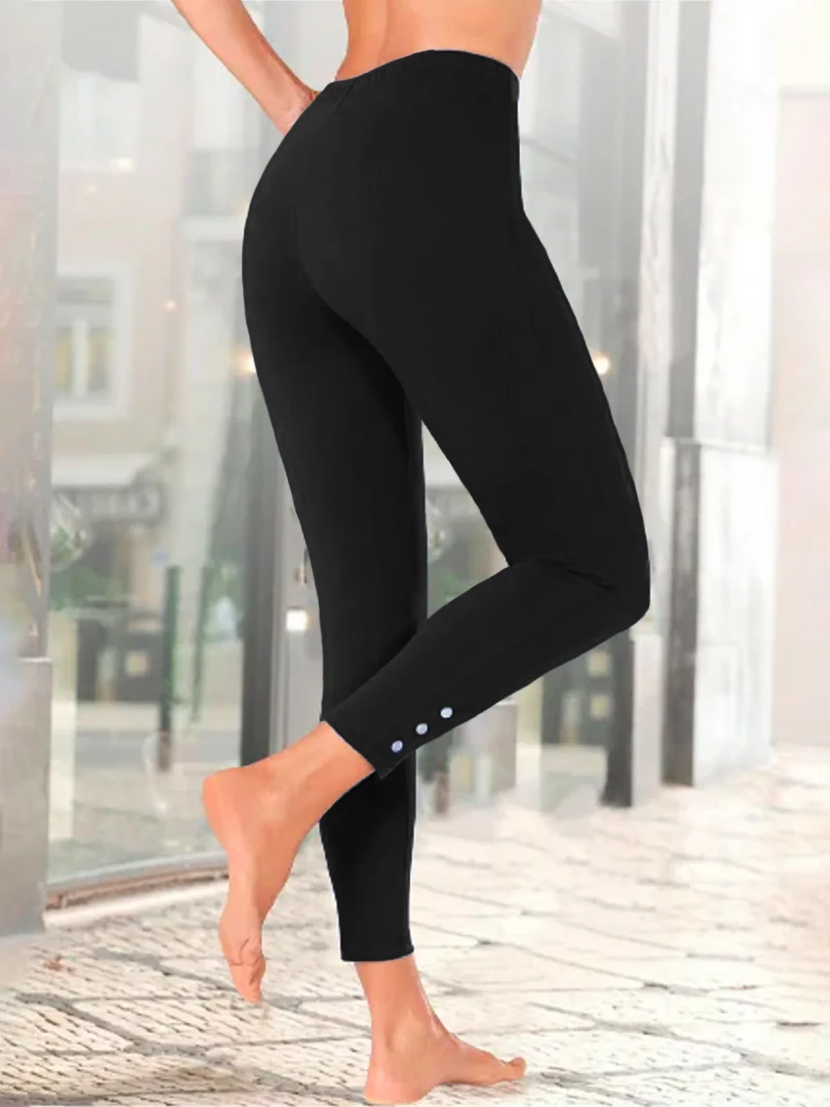 Casual Plain Ankle Pants Leggings