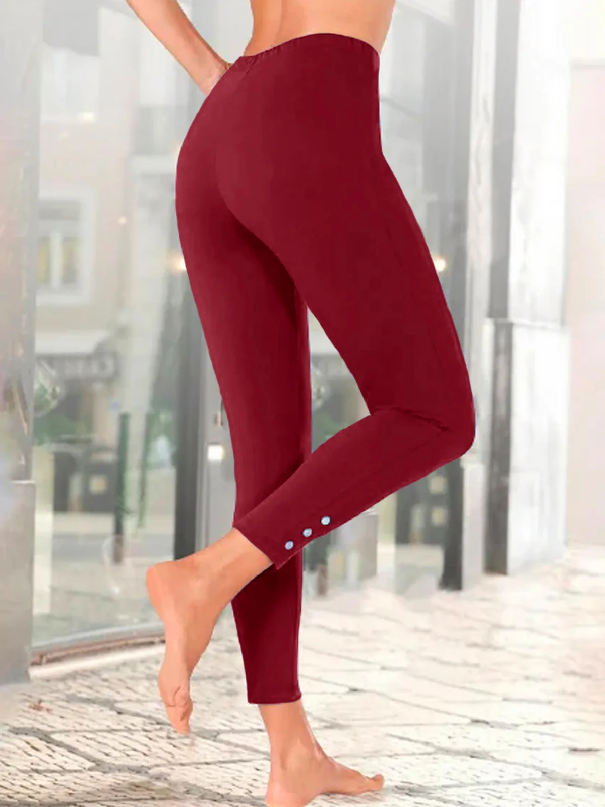 Casual Plain Ankle Pants Leggings