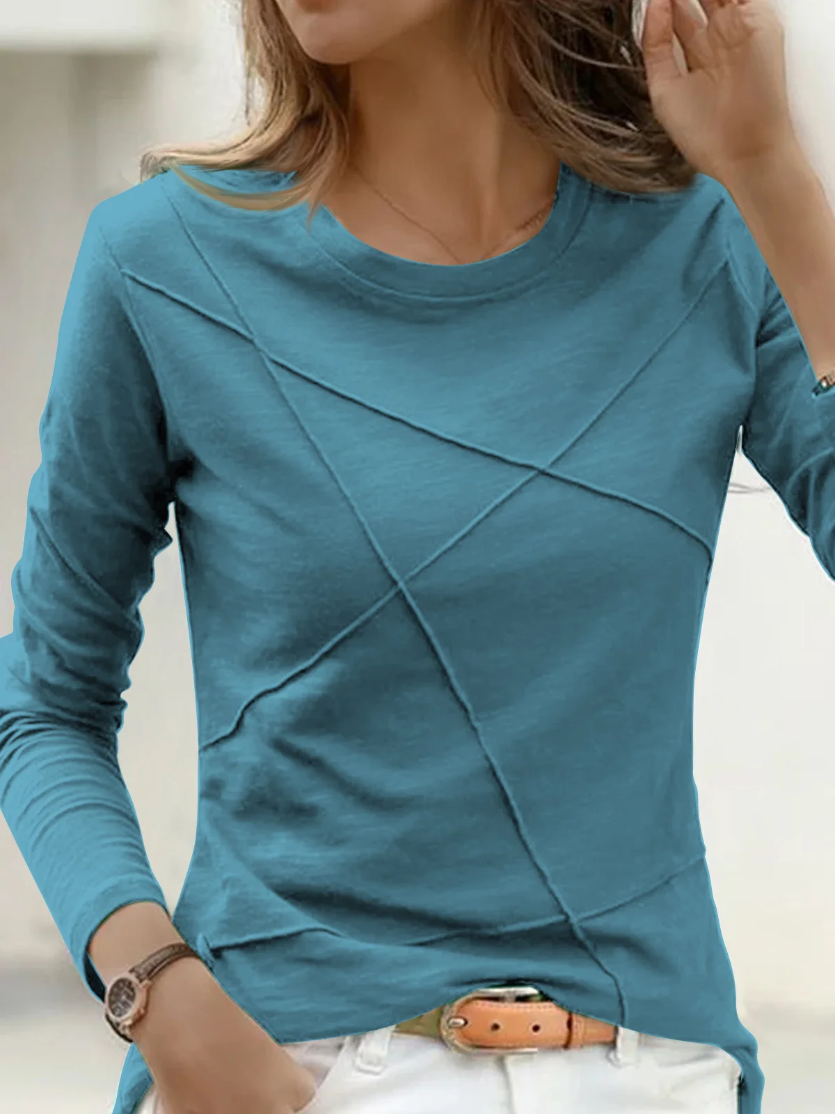 Plain color no pattern basic body elastic backing T-shirt