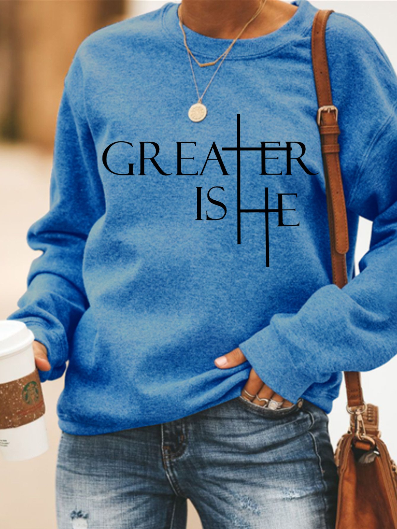 Casual Crew Neck Text Letters Sweatshirt