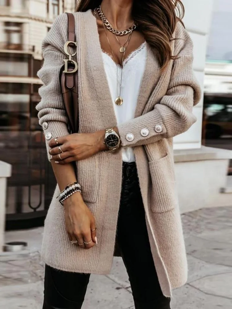 Casual Wool/Knitting Plain Sweater Coat