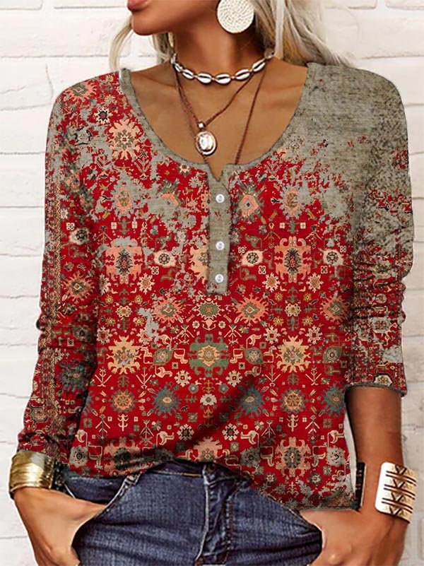 V Neck Cotton-Blend Ethnic Top