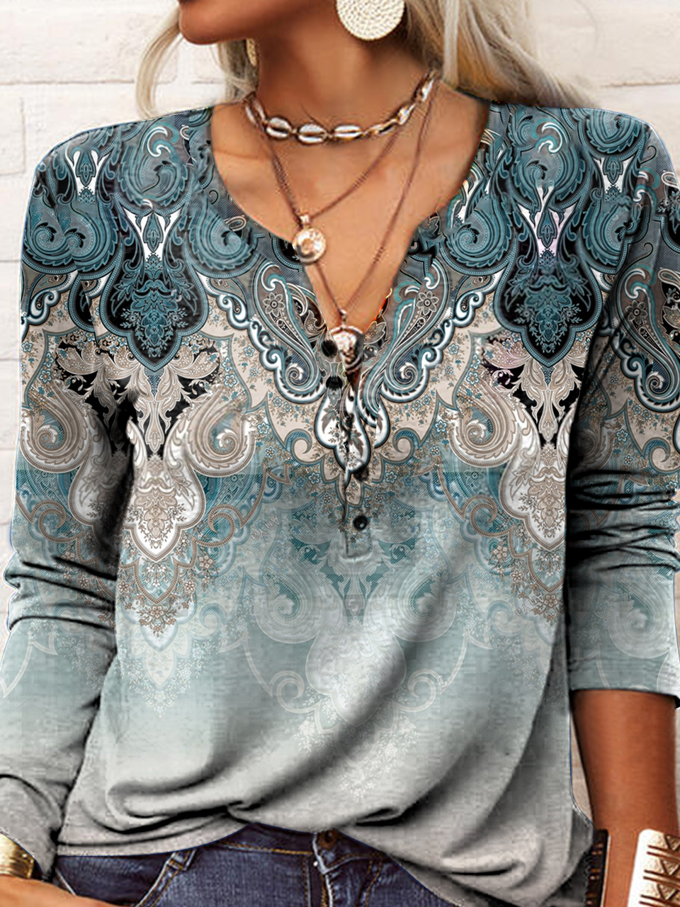 Ethnic Boho Notched Tee