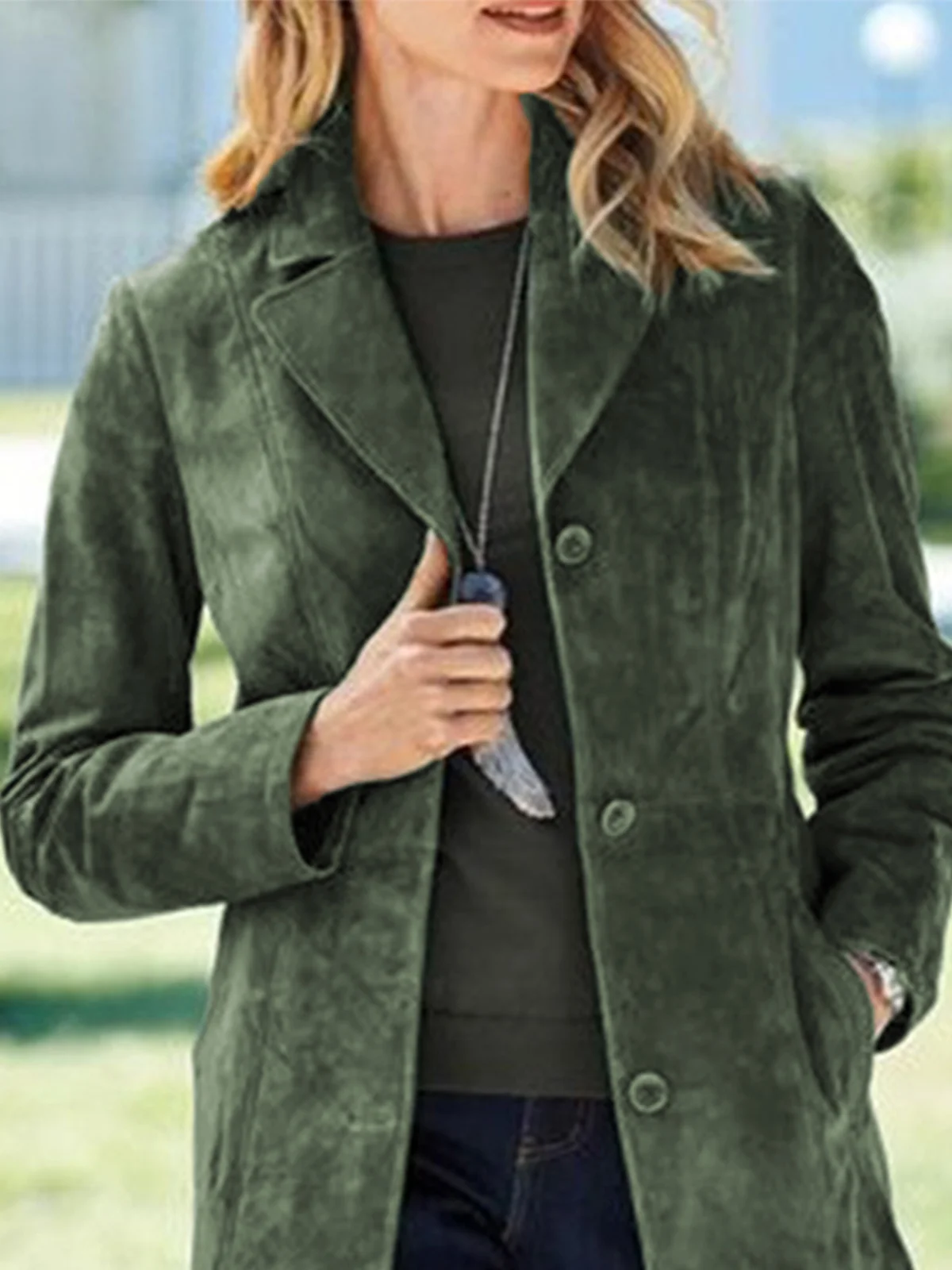 Women Casual Plain Autumn Suede Micro-Elasticity Daily Long sleeve Mid-long H-Line Overcoat