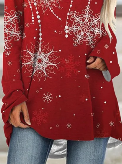 Christmas Snowflake Casual Crew Neck Regular Fit T-Shirt