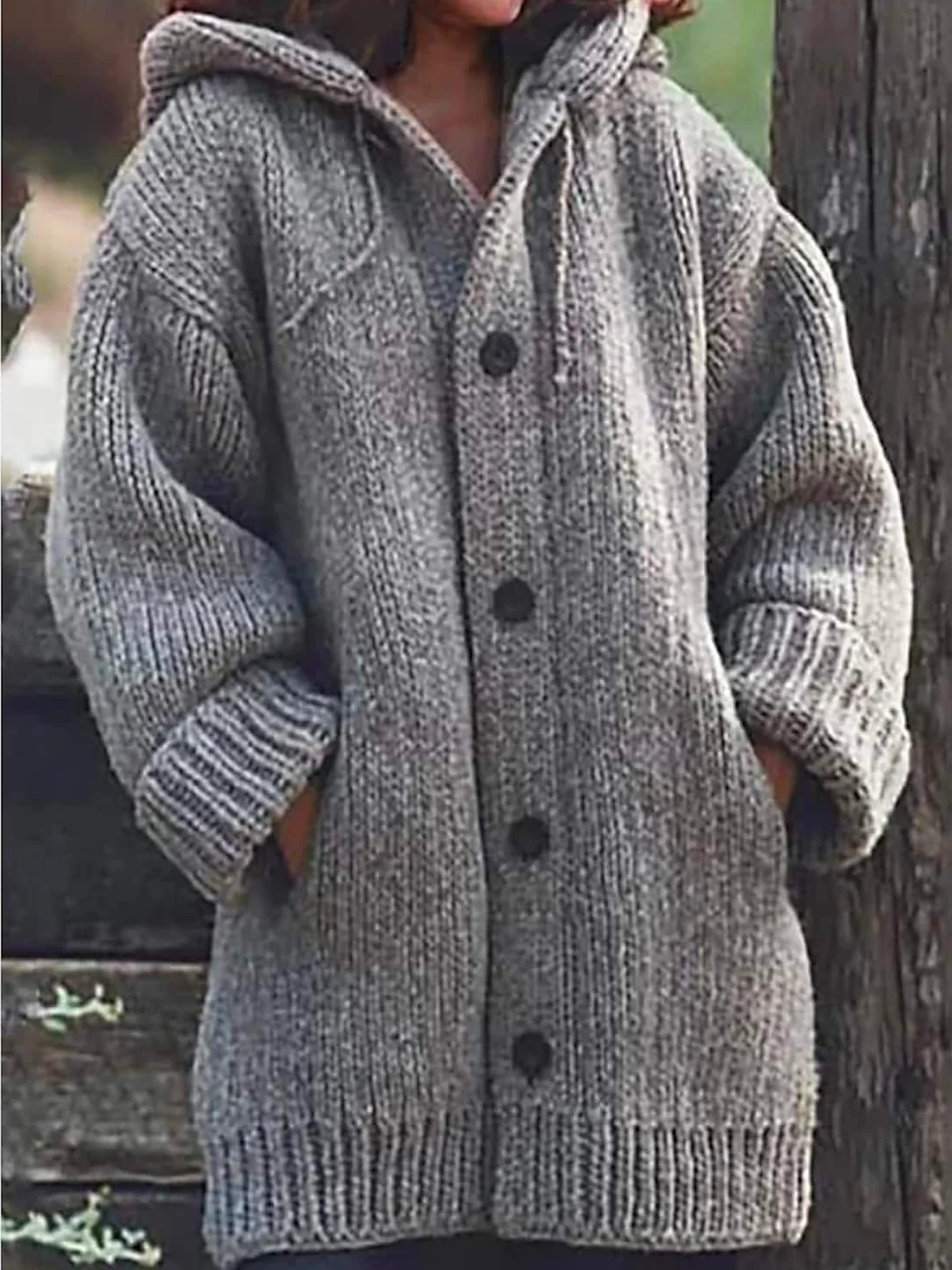 Plain Wool/Knitting Casual Loose Hoodie Sweater Coat