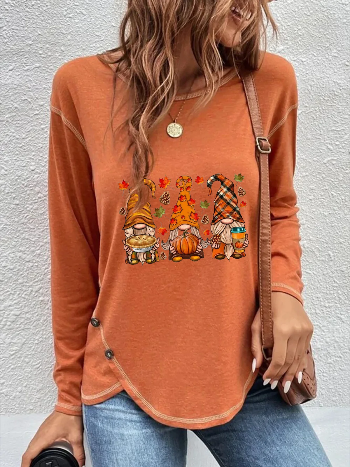 Halloween Loose Casual Buttoned Tunic T-Shirt