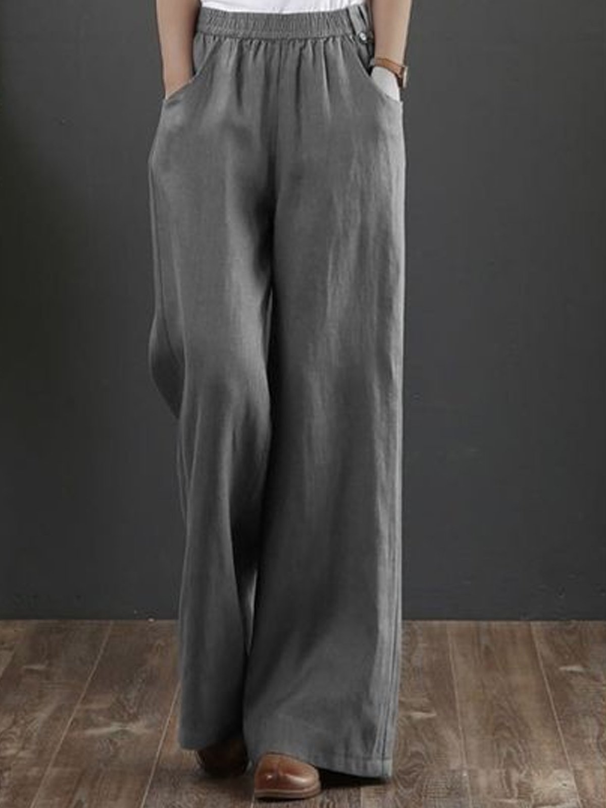 Boho Plain High Waist Long Straight Pants