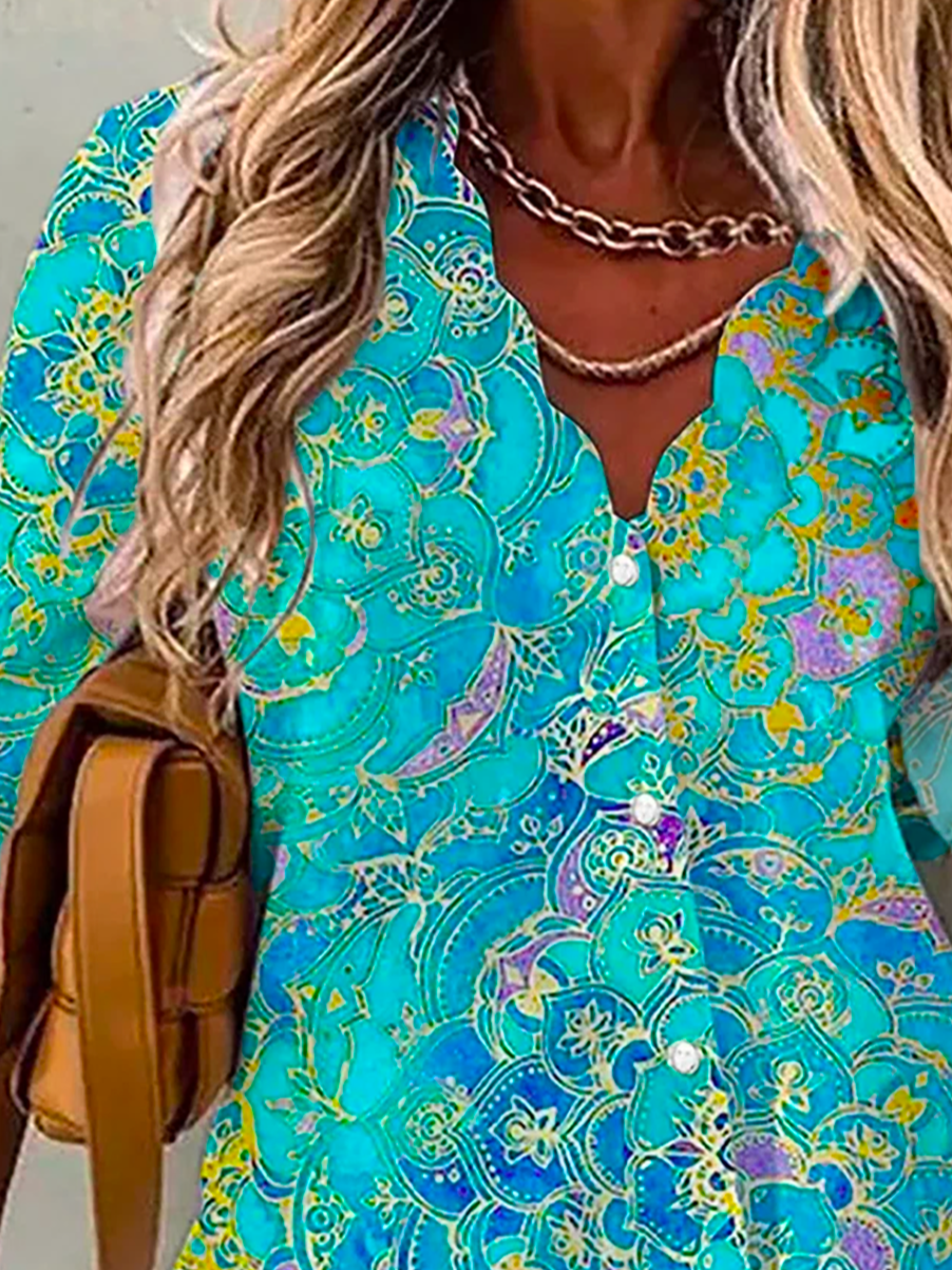 Printed Casual Long Sleeve Tunic Blouse