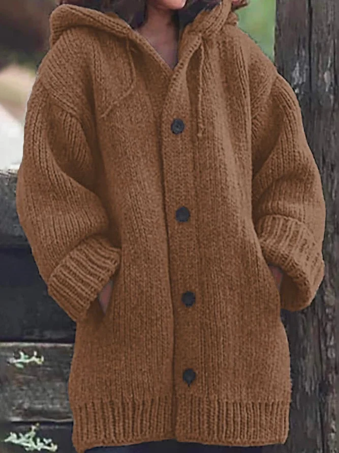 Plain Wool/Knitting Casual Loose Hoodie Sweater Coat