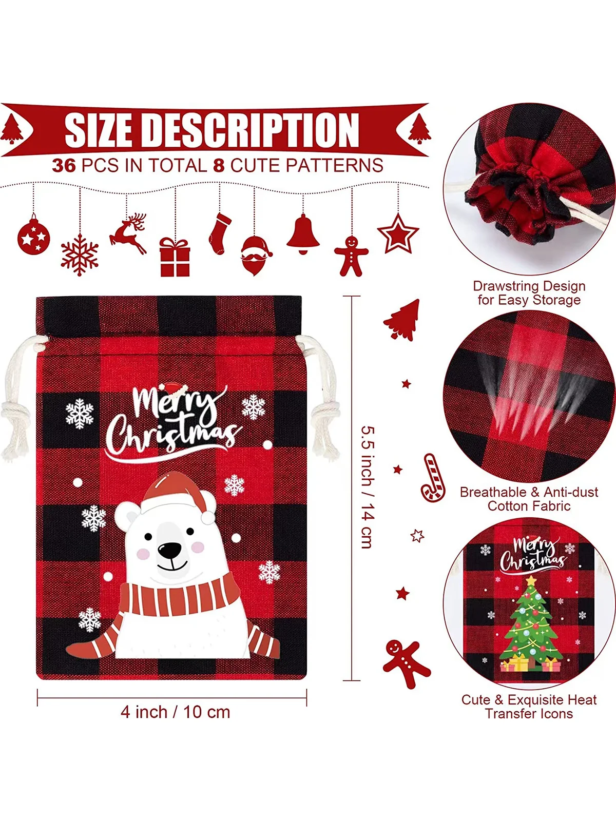 Christmas Canvas Bag Drawstring Storage Bag Candy Gift Bag