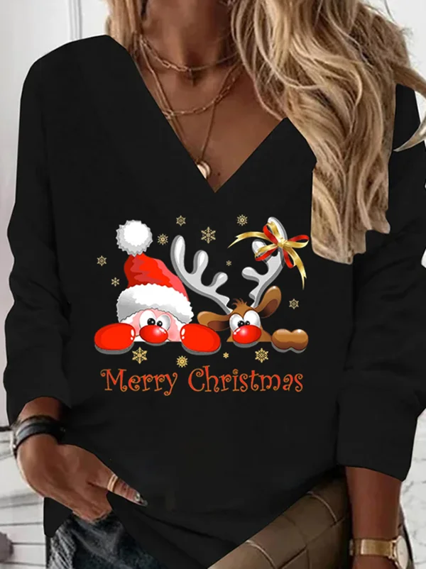 V Neck Christmas Jersey Sweatshirt