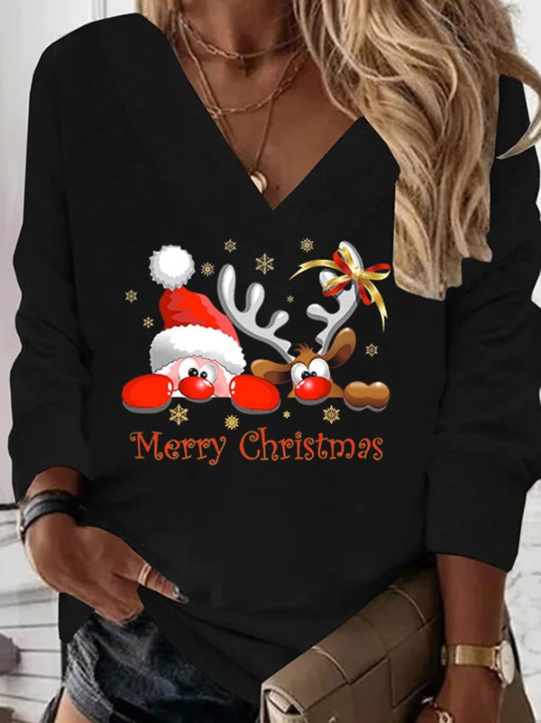 V Neck Christmas Jersey Sweatshirt