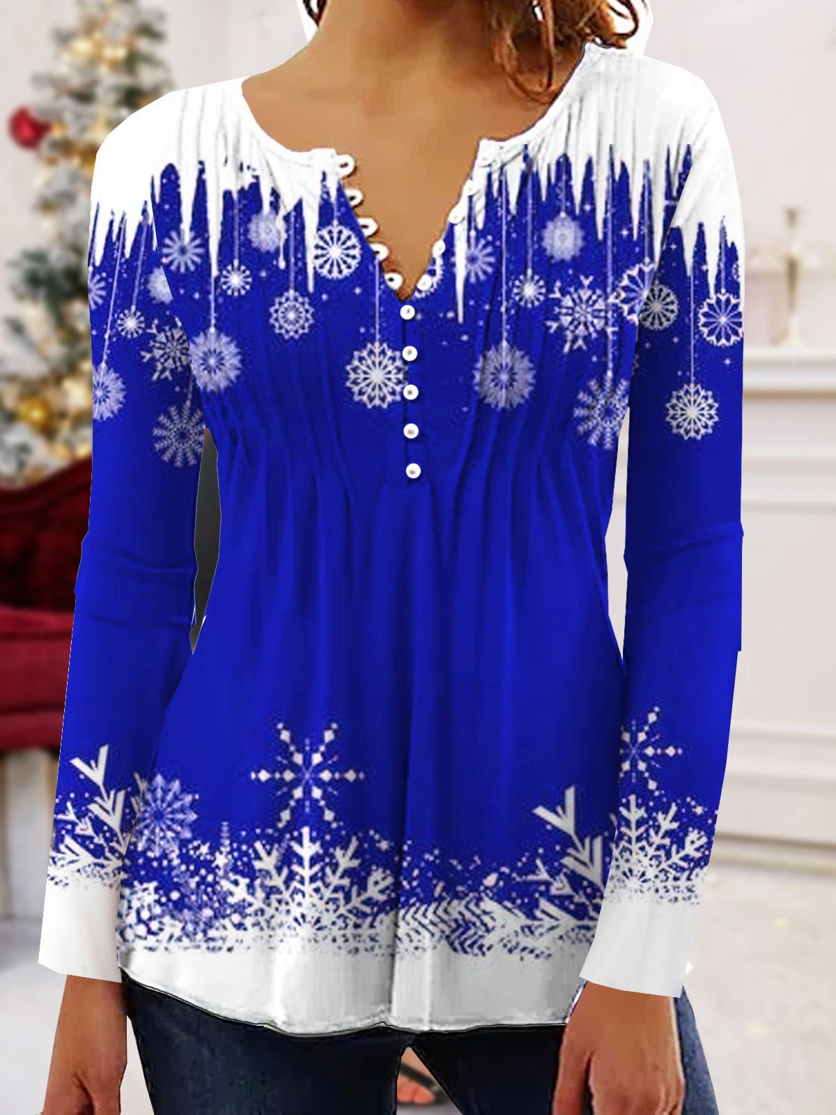 Christmas Printed Jersey Casual Long Sleeve TUNIC Top | noracora