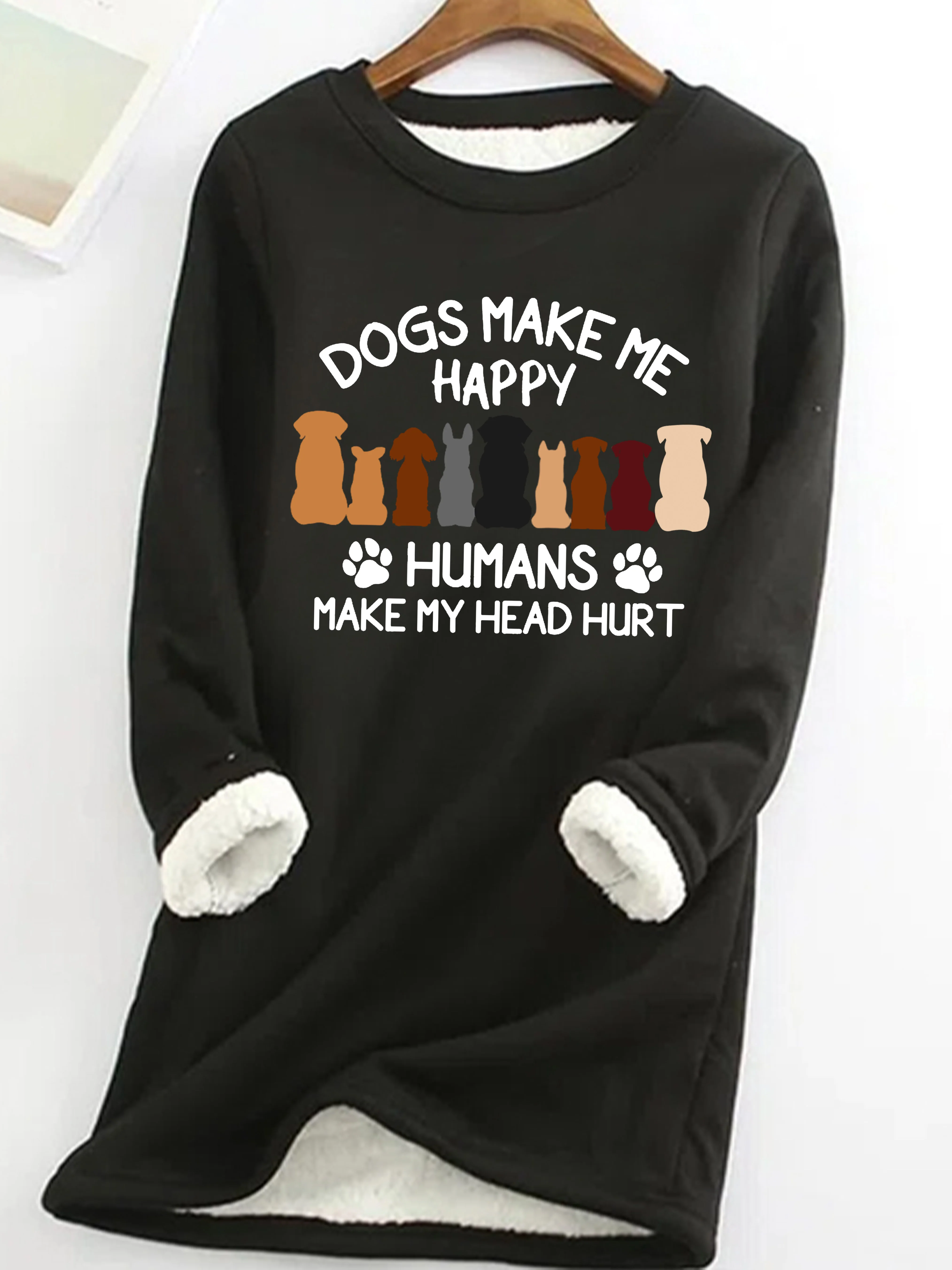 Simple Crew Neck Dog Fleece Soft Sweatshirt