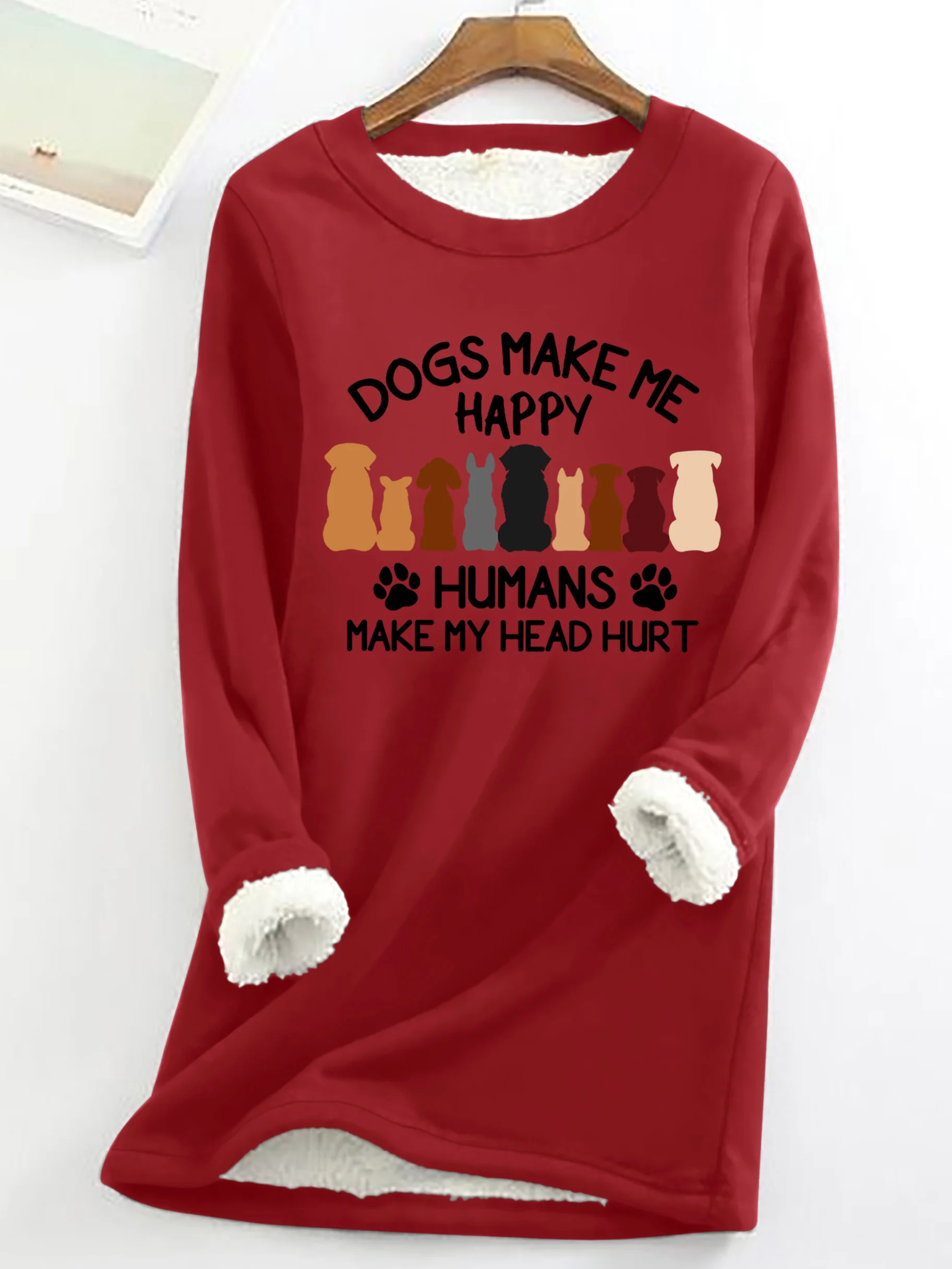 Simple Crew Neck Dog Fleece Soft Sweatshirt