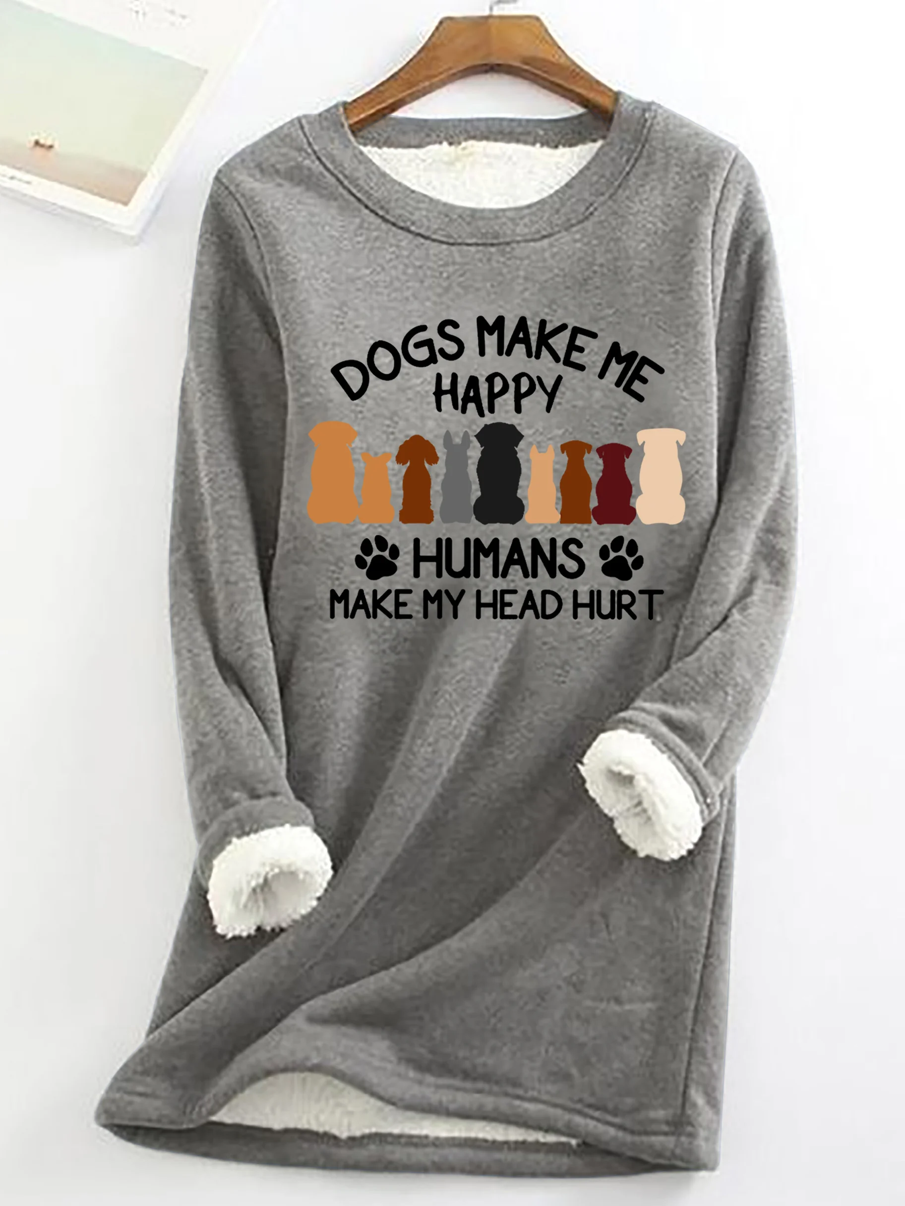 Simple Crew Neck Dog Fleece Soft Sweatshirt