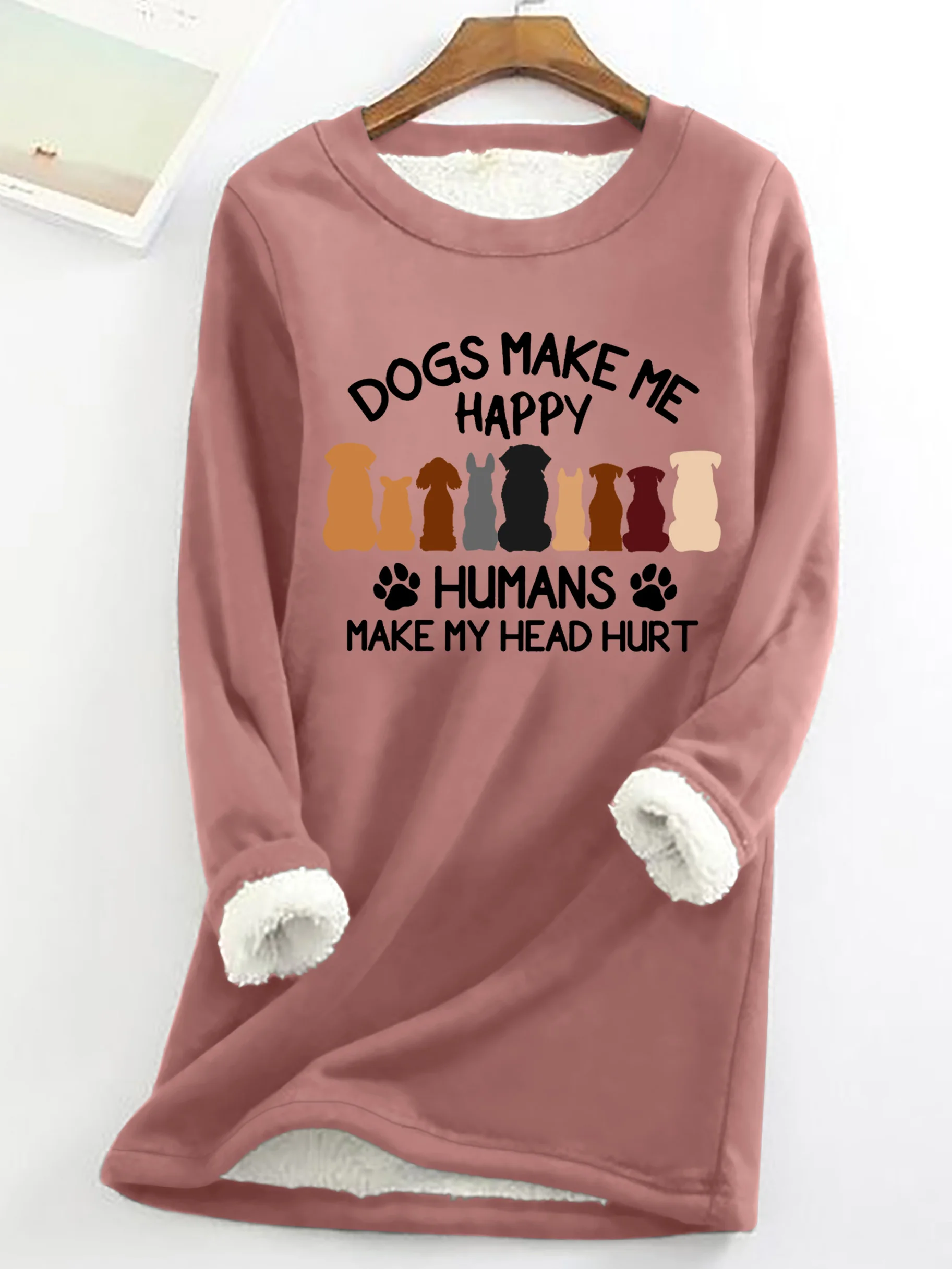 Simple Crew Neck Dog Fleece Soft Sweatshirt