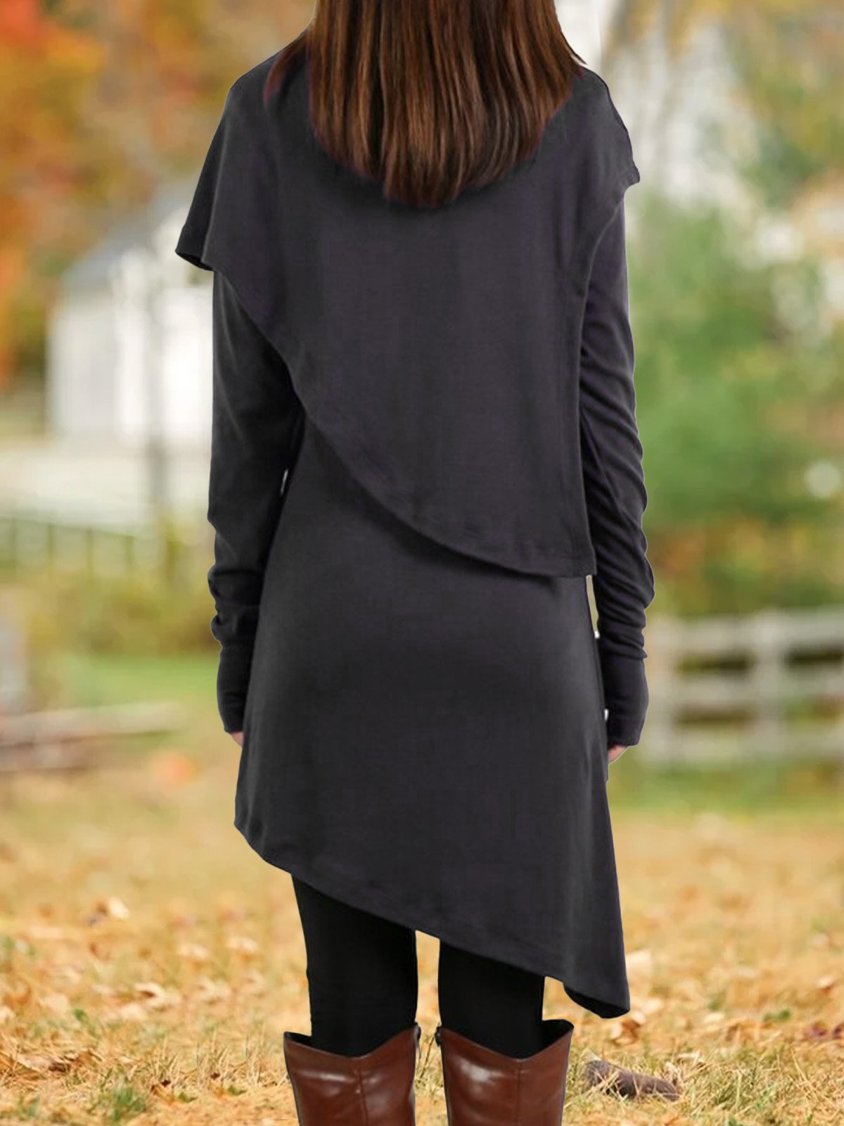 Women Plain Turtleneck Long Sleeve Comfy Casual Midi Dress