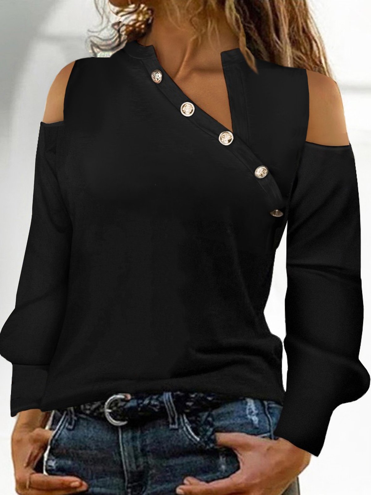 Casual Long Sleeve V Neck T-shirt | noracora