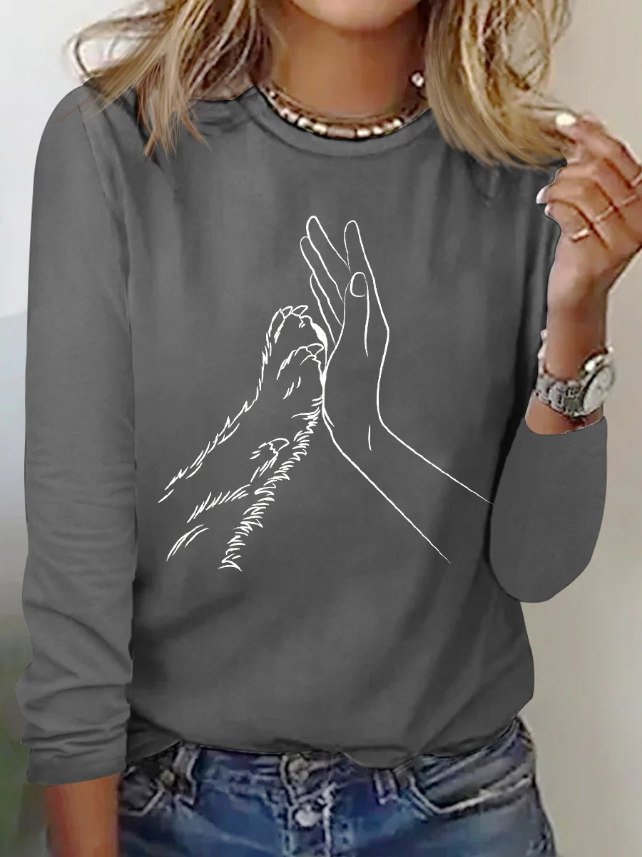 Crew Neck Long Sleeve Animal Lightweight Micro-Elasticity Regular Fit Shirt For Women