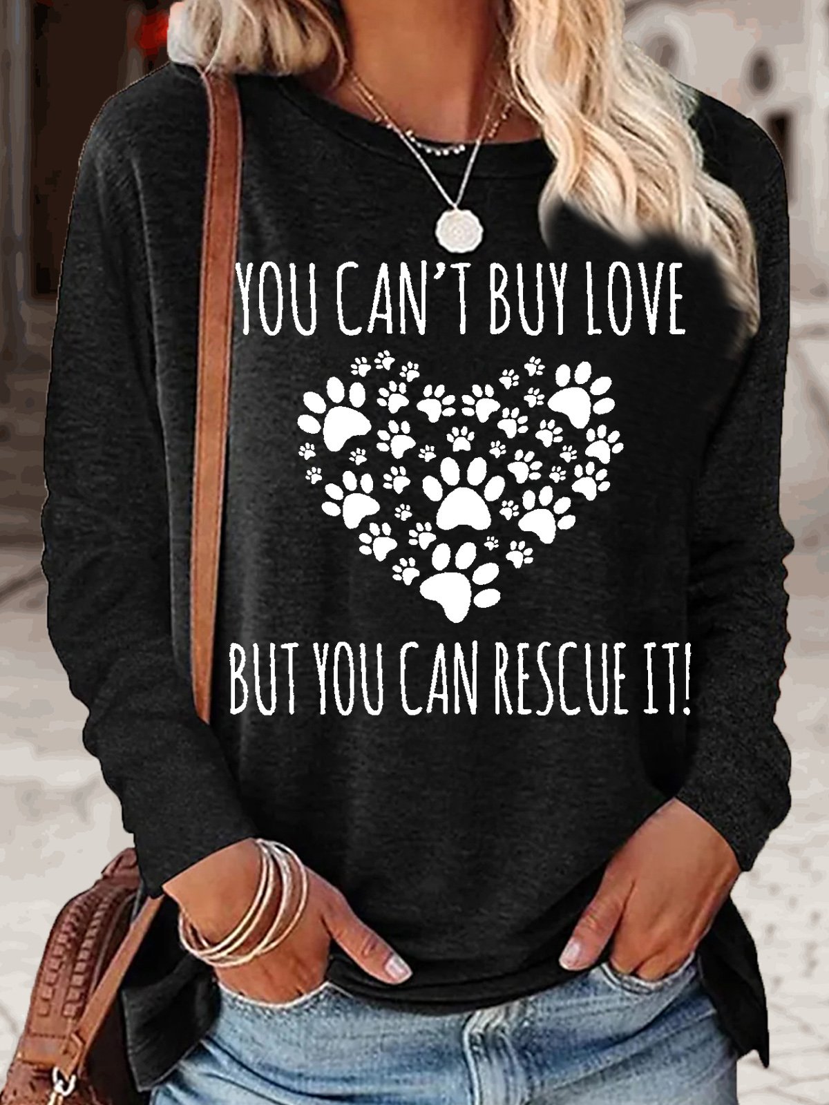 Crew Neck Long Sleeve Text Letters Regular Micro-Elasticity Regular Fit Blouse For Women