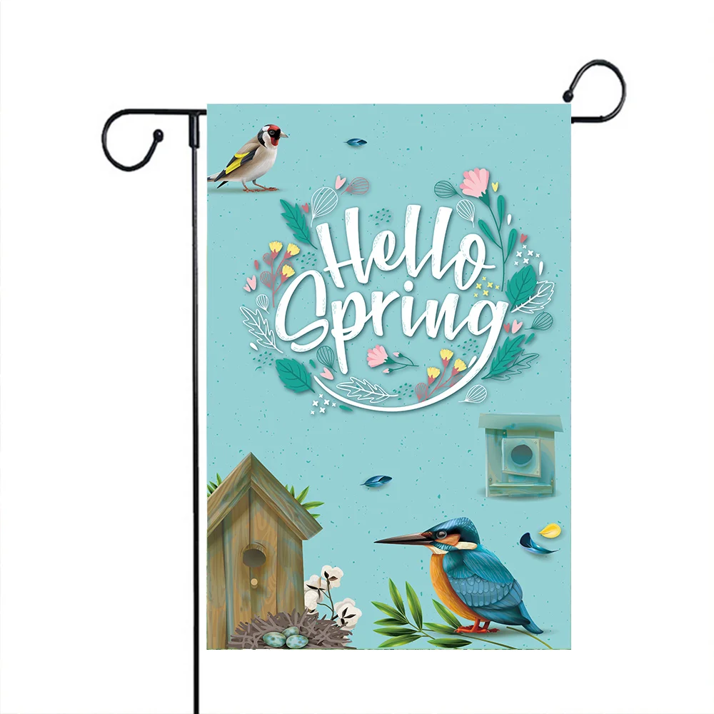 Hello Spring Welcome Garden Flag 12 x 18 Inch Burlap Yard Flag Double Sided Printed Holiday Outdoor Decor Flag