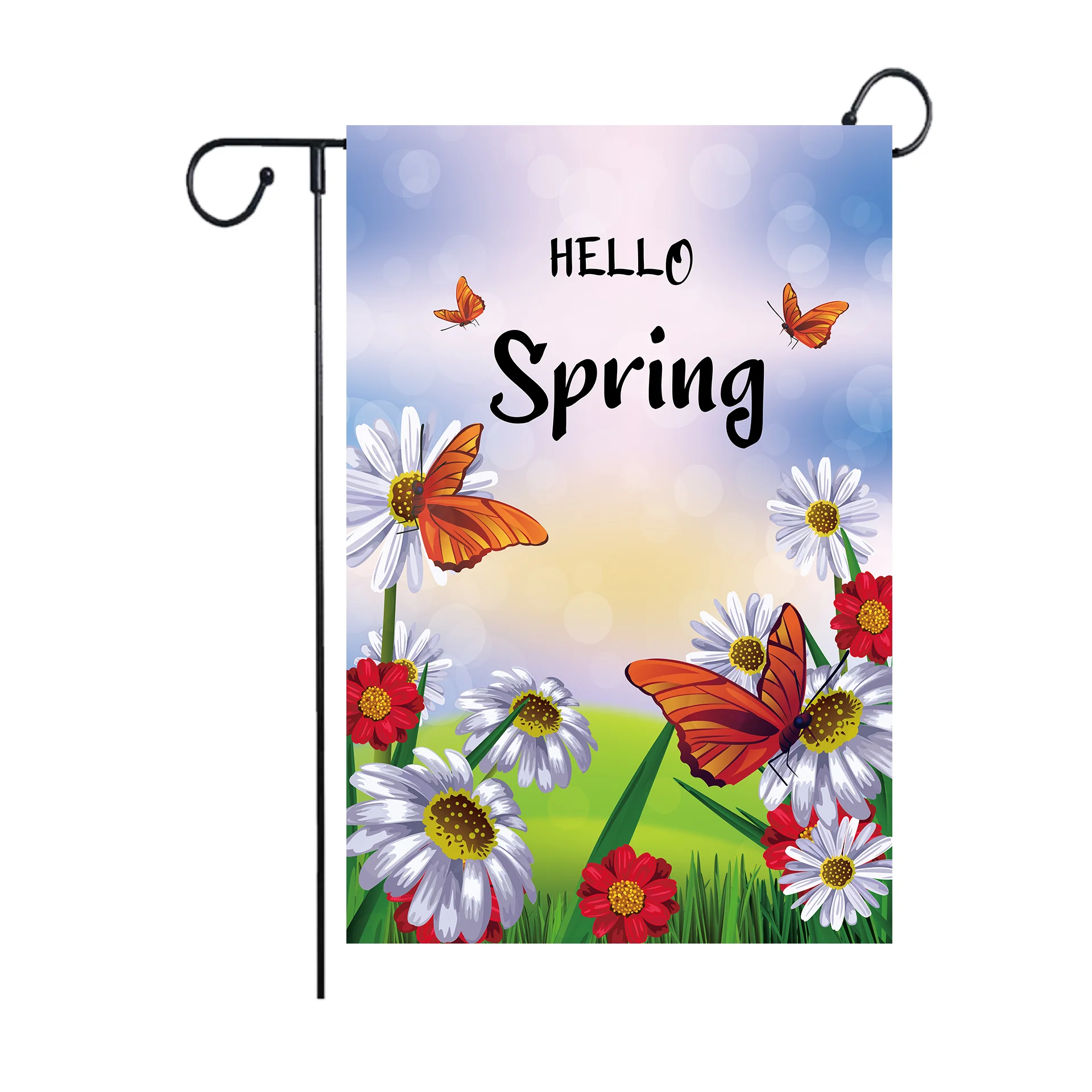 Hello Spring Welcome Garden Flag 12 x 18 Inch Burlap Yard Flag Double Sided Printed Holiday Outdoor Decor Flag