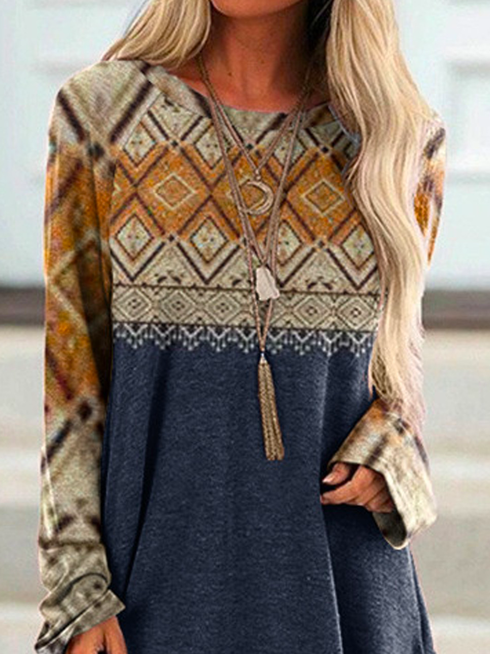 Jersey Ethnic Geometry Casual Top