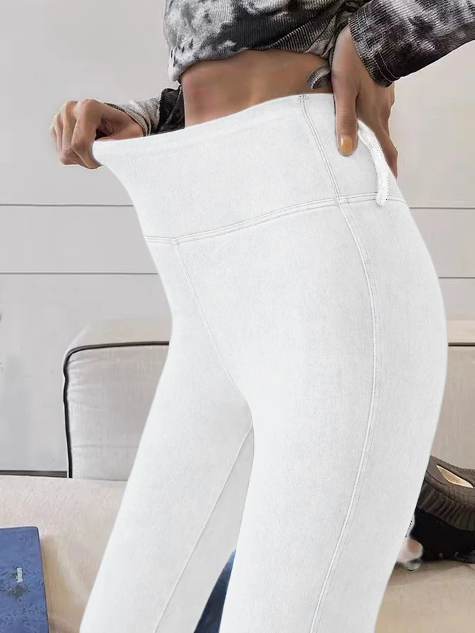 High elastic plain washed denim Leggings