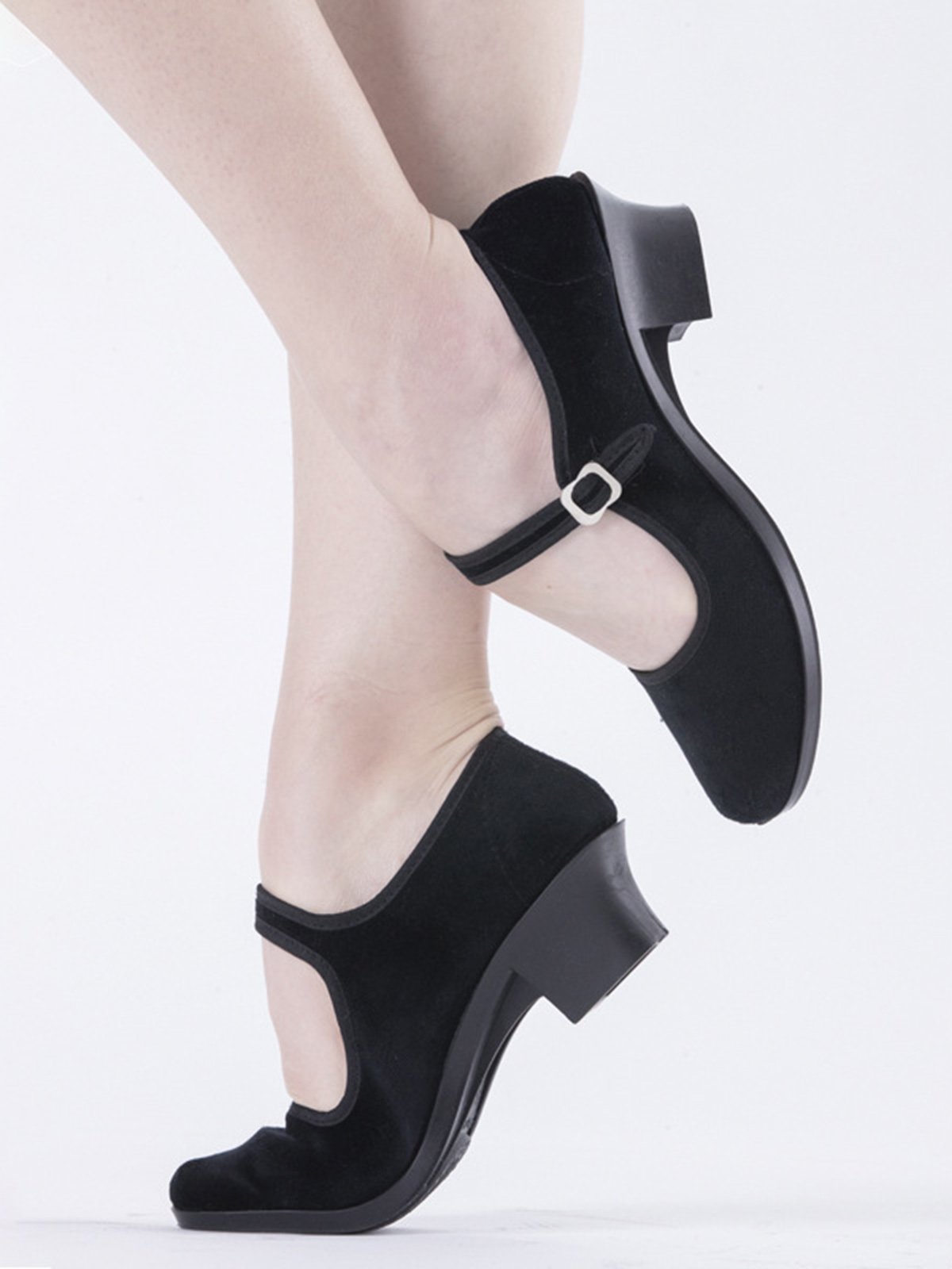 Black Comfortable Soft Block Heel Dance Shoes