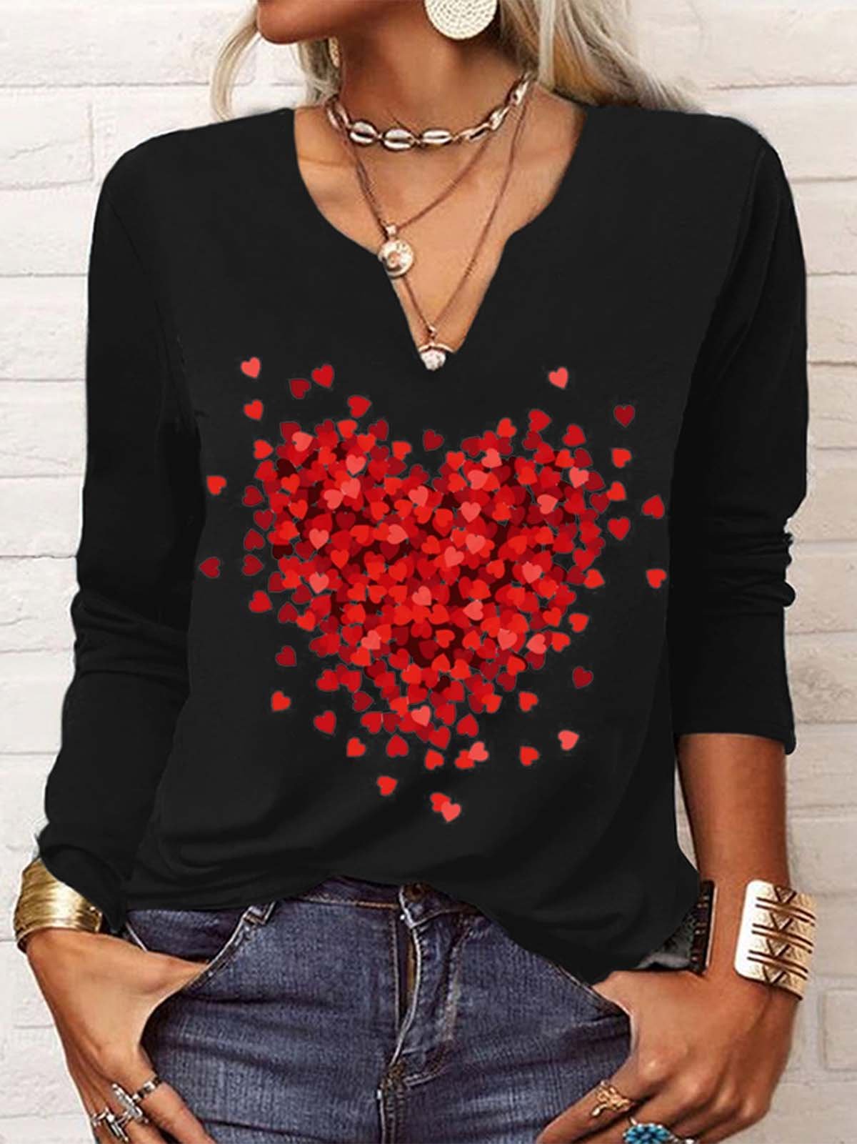 Casual Loose Heart/Cordate Printed T-Shirt