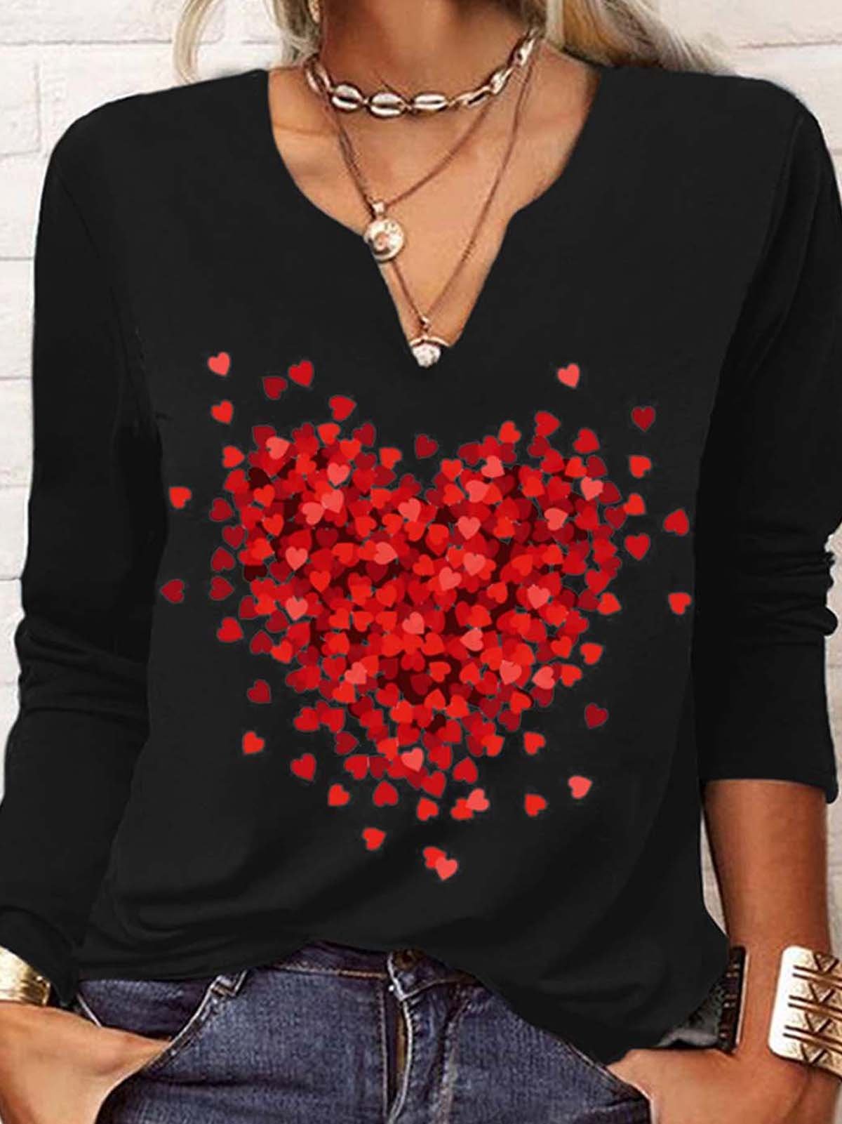 Casual Loose Heart/Cordate Printed T-Shirt