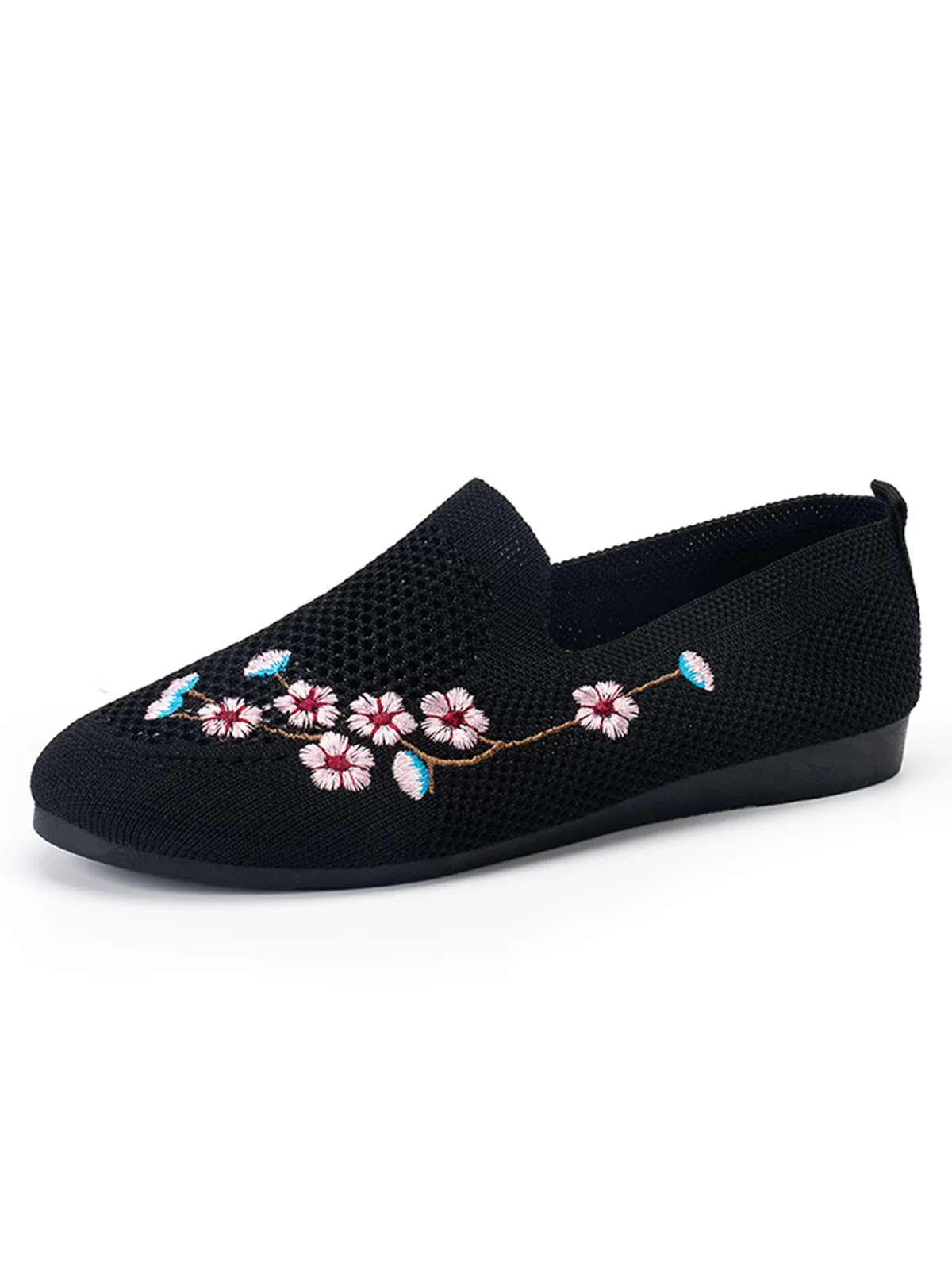 Floral Embroidery Breathable Mesh Fabric Flat Loafers