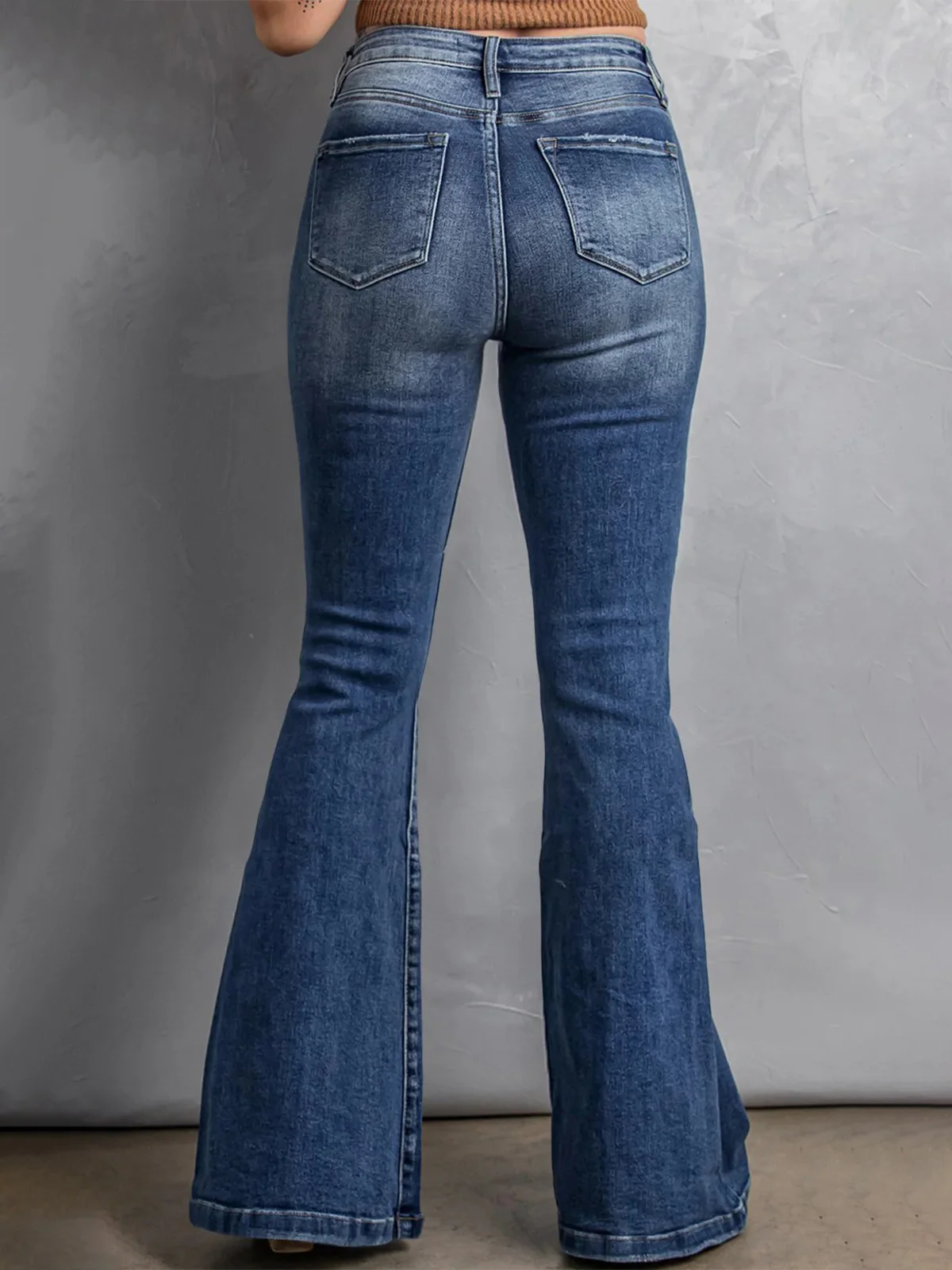 Plain Pockets Buckle Beaded Casual Denim Jeans