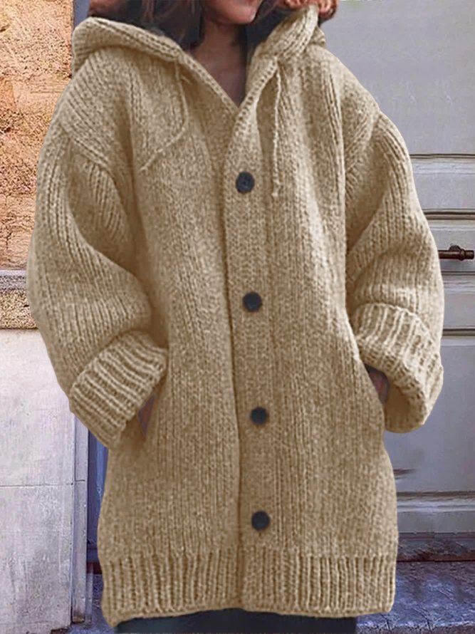 Plain Wool/Knitting Casual Loose Hoodie Sweater Coat