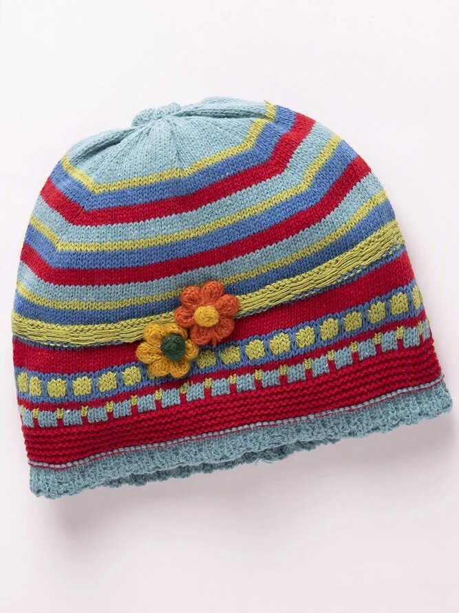 Women Red Casual Vintage Floral Knitted Hats