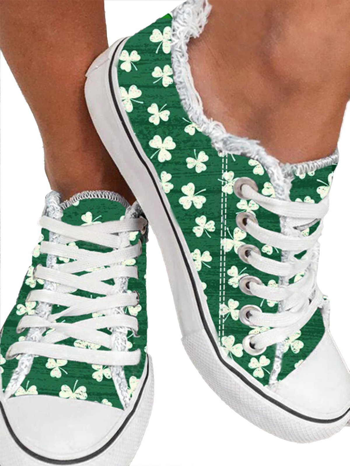 Women's Sneakers St. Patrick's Day Lucky Shamrock Print Green Canvas Shoes