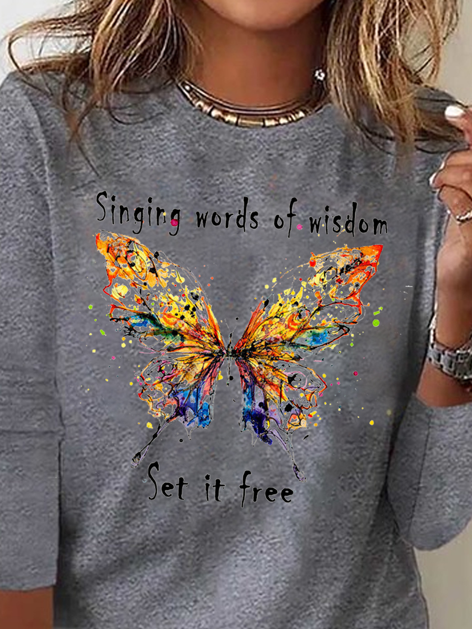 Butterfly Long sleeve Loose Casual T-Shirt