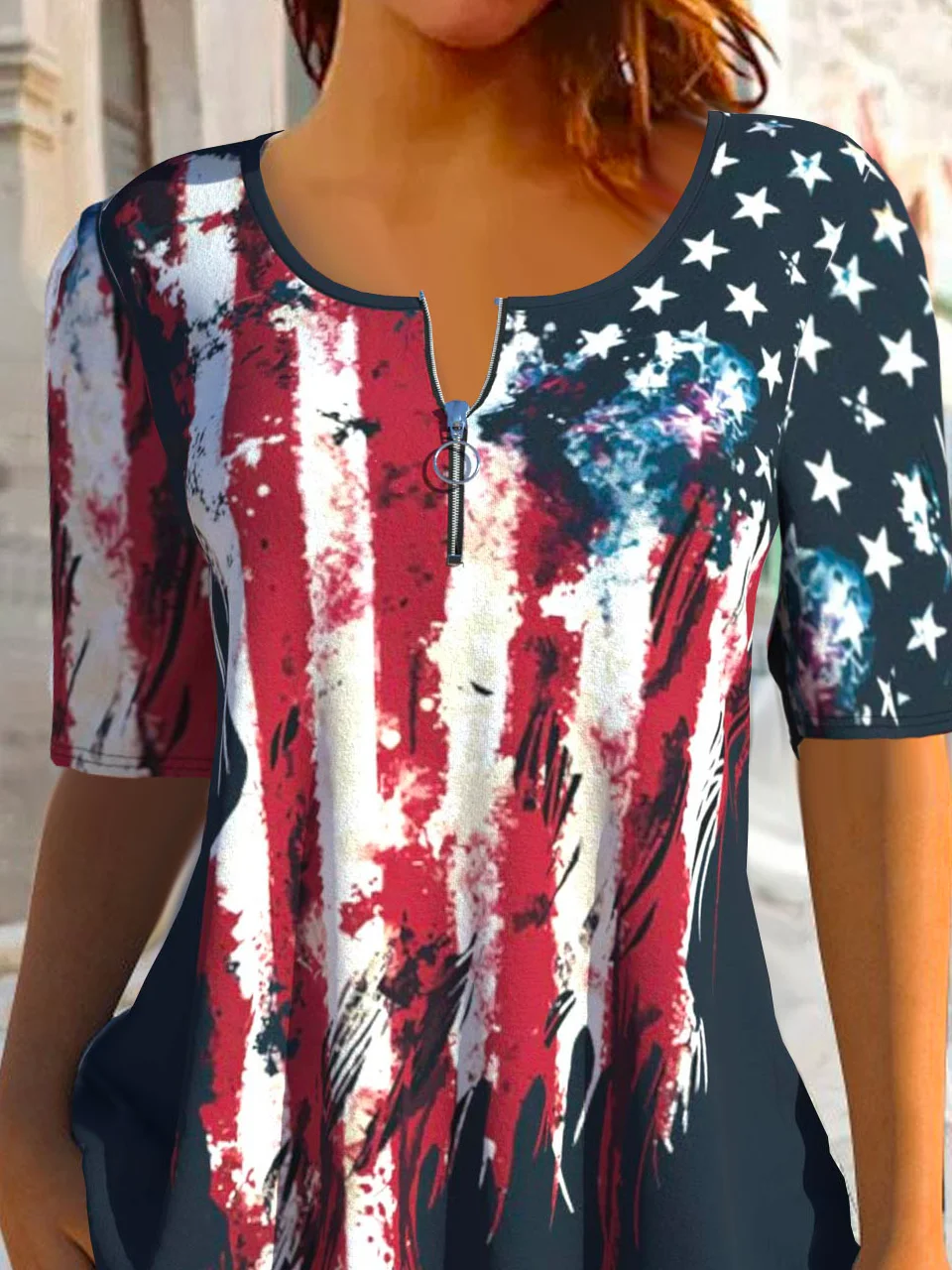 Loose America Flag Casual Jersey Blouse