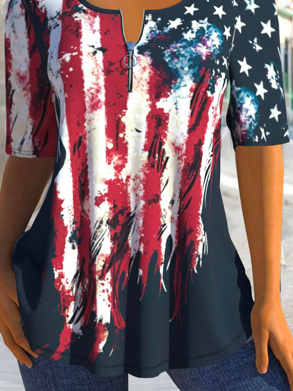 Loose America Flag Casual Jersey Blouse