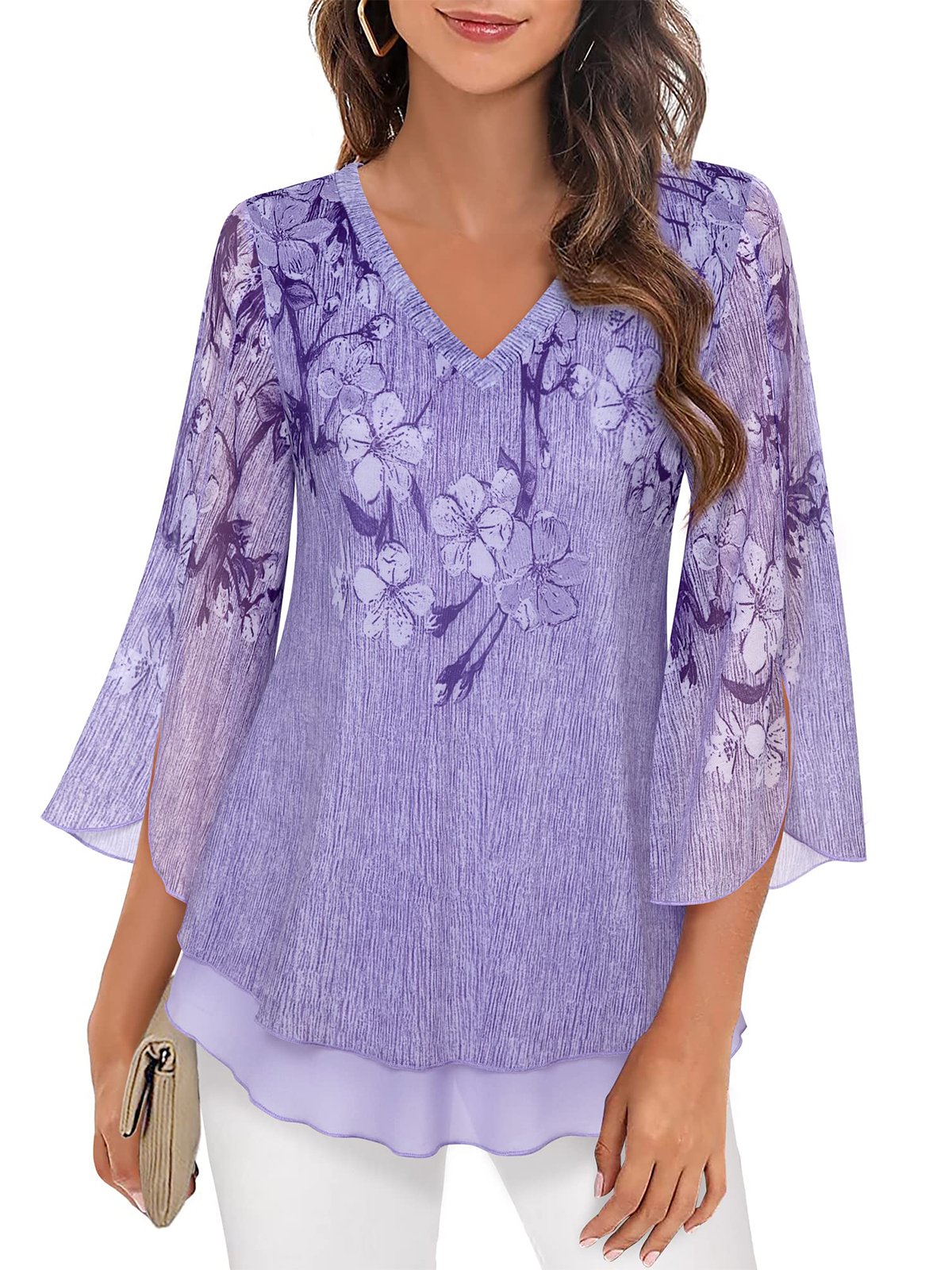 Floral Elegant Loose V Neck Shirt