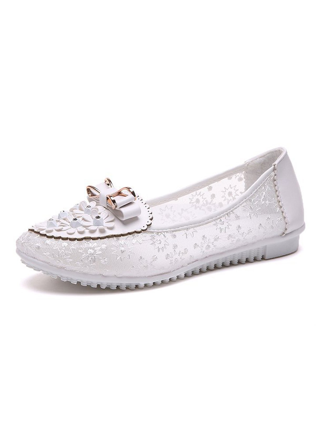 Elegant Applique Bowknot Decor Lace Split Joint Flat Shoes