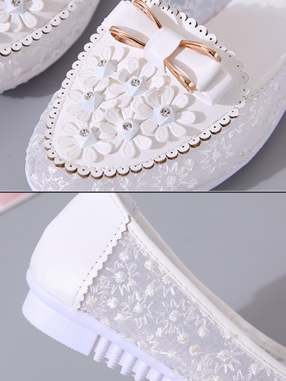 Elegant Applique Bowknot Decor Lace Split Joint Flat Shoes