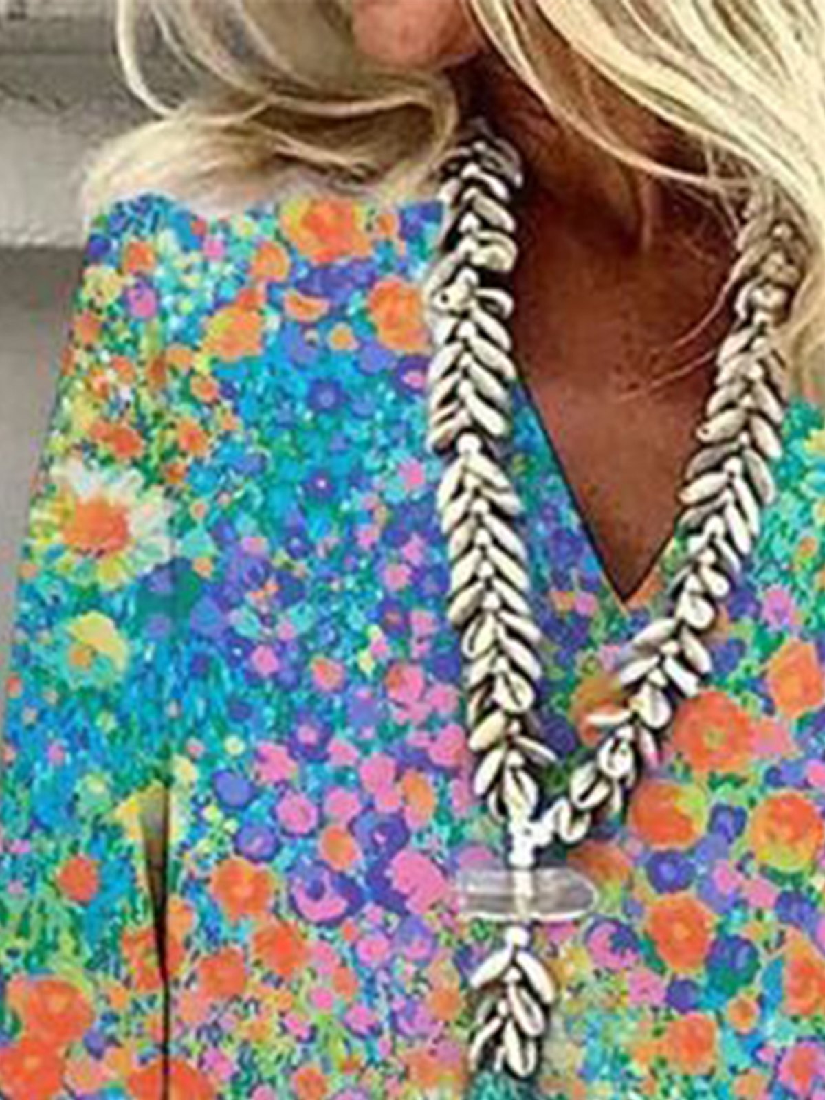 V Neck Vacation Floral Loose Shirt