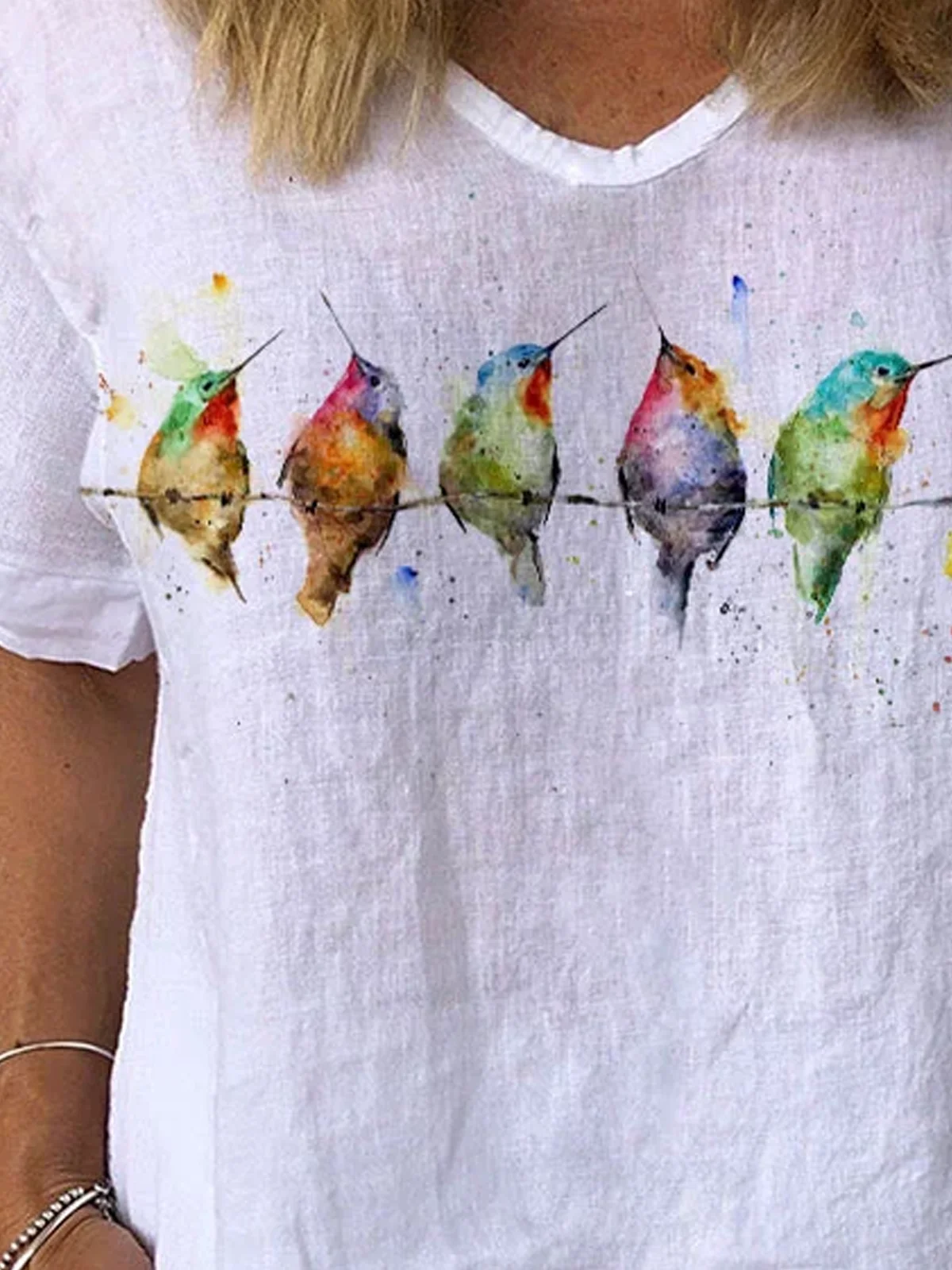 Women's Watercolor Hummingbirds Print Lounge Top