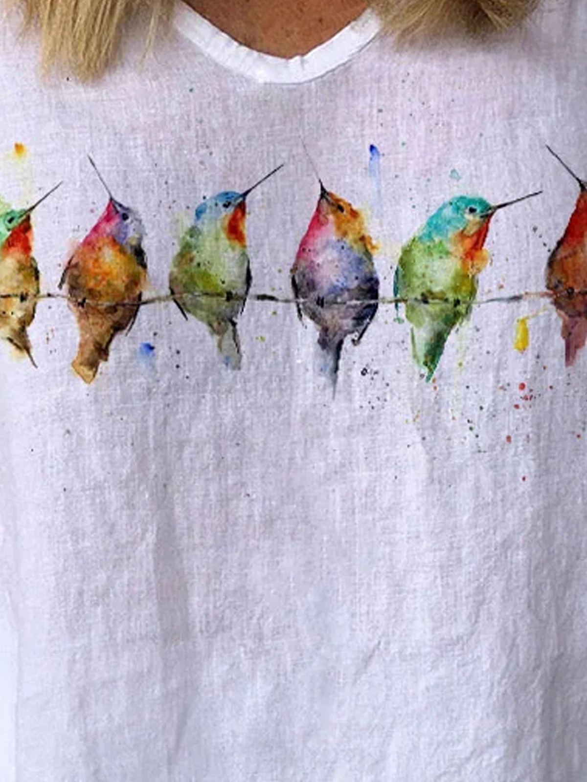 Women's Watercolor Hummingbirds Print Lounge Top